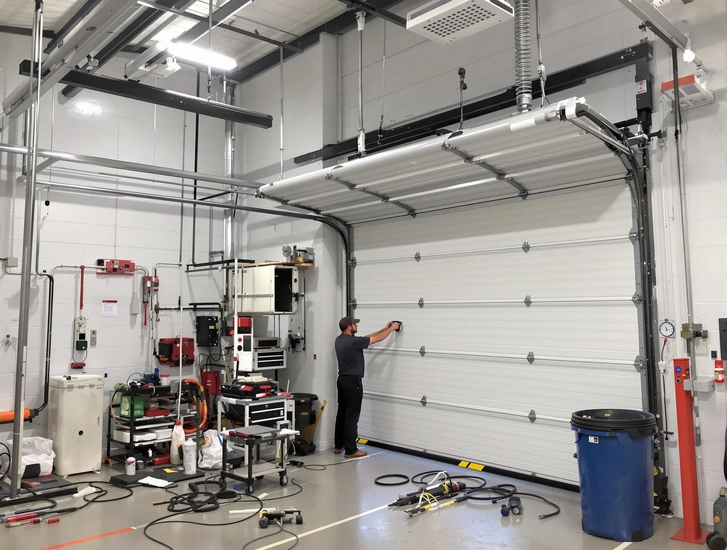 Munhall Garage Door Repair certified technician performing commercial door repair at a Munhall business facility