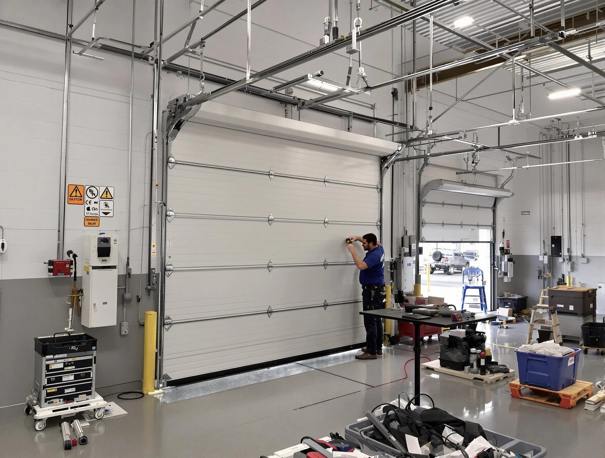 Commercial garage door repair being performed by Munhall Garage Door Repair expert in Munhall