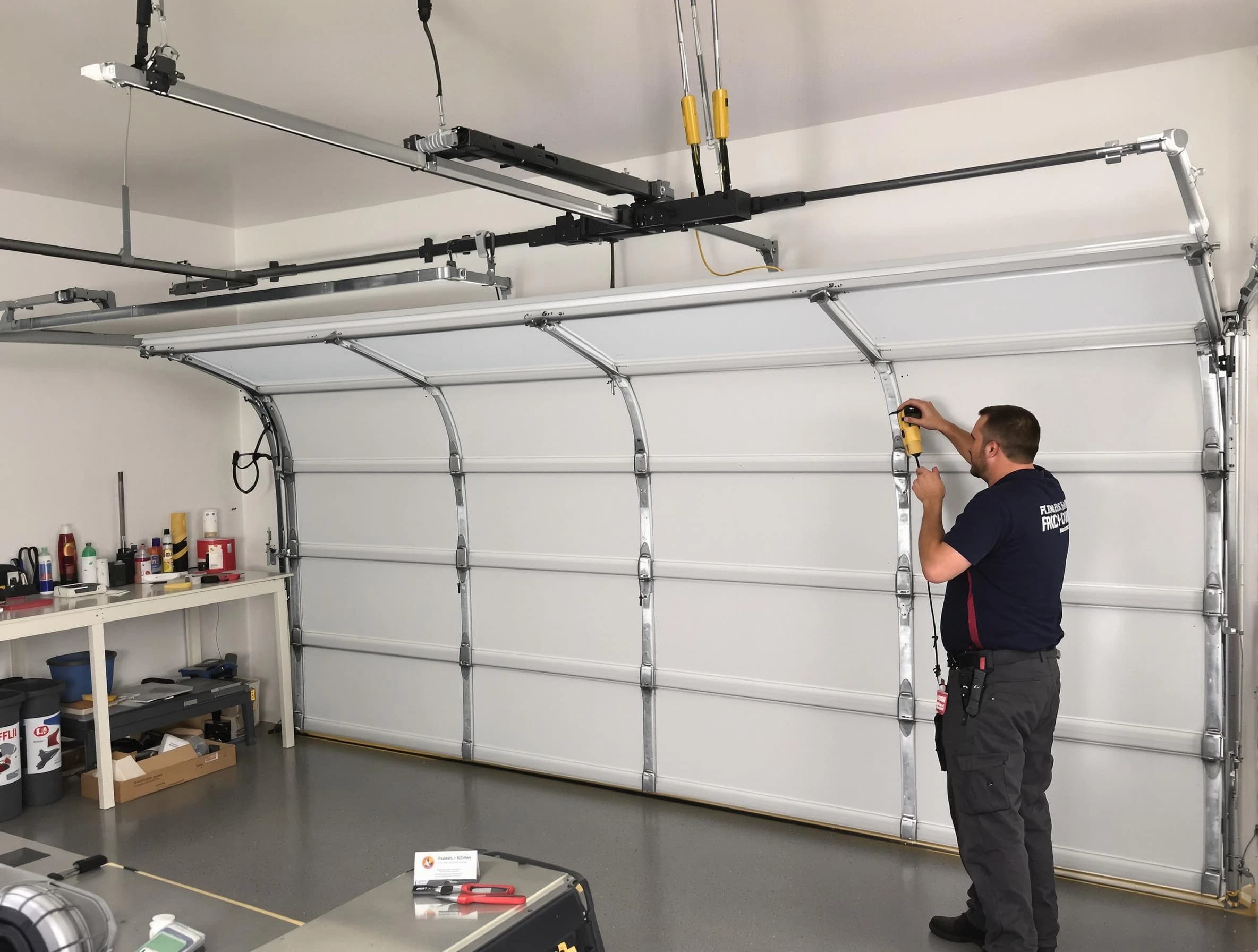 Munhall Garage Door Repair certified technician performing overhead door system repair in Munhall